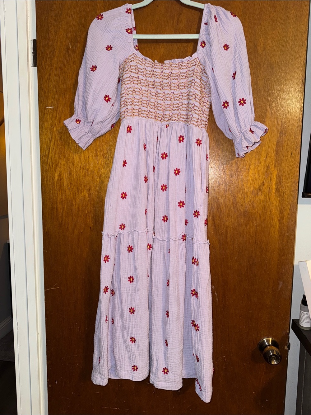 Lilac Floral Midi Dress with Puff Sleeves